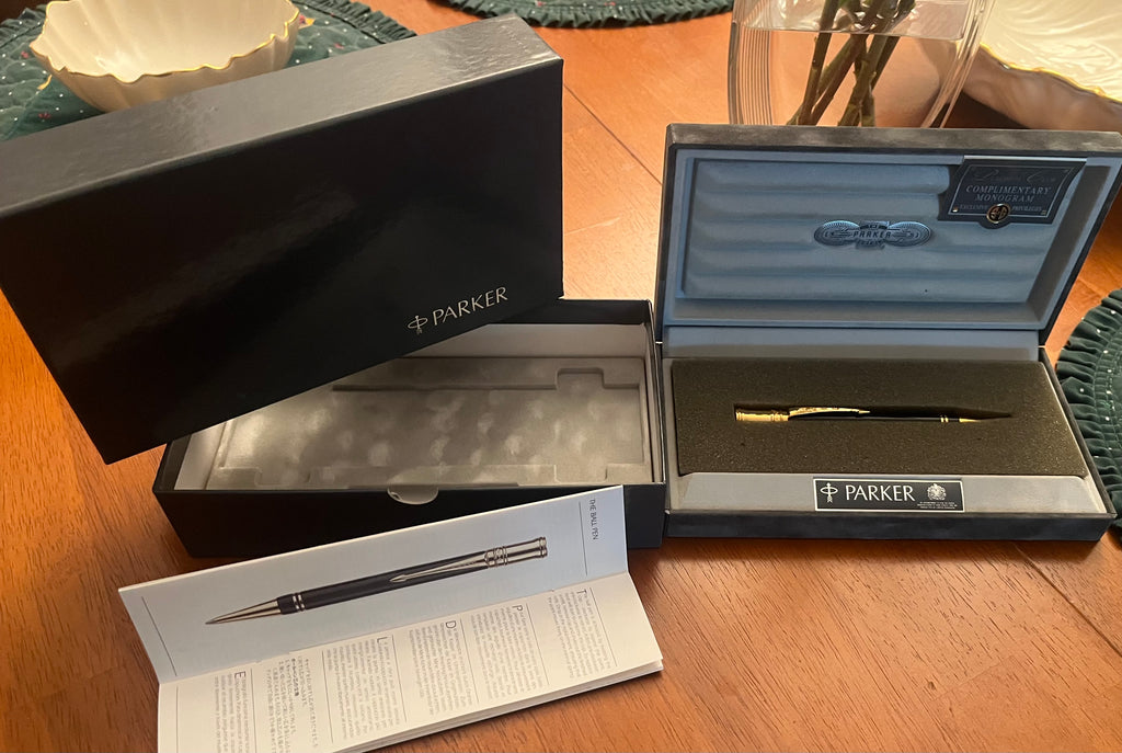 Vintage Parker Duofold Roller Pen Platinum Club Monogram Box and all Paper work
